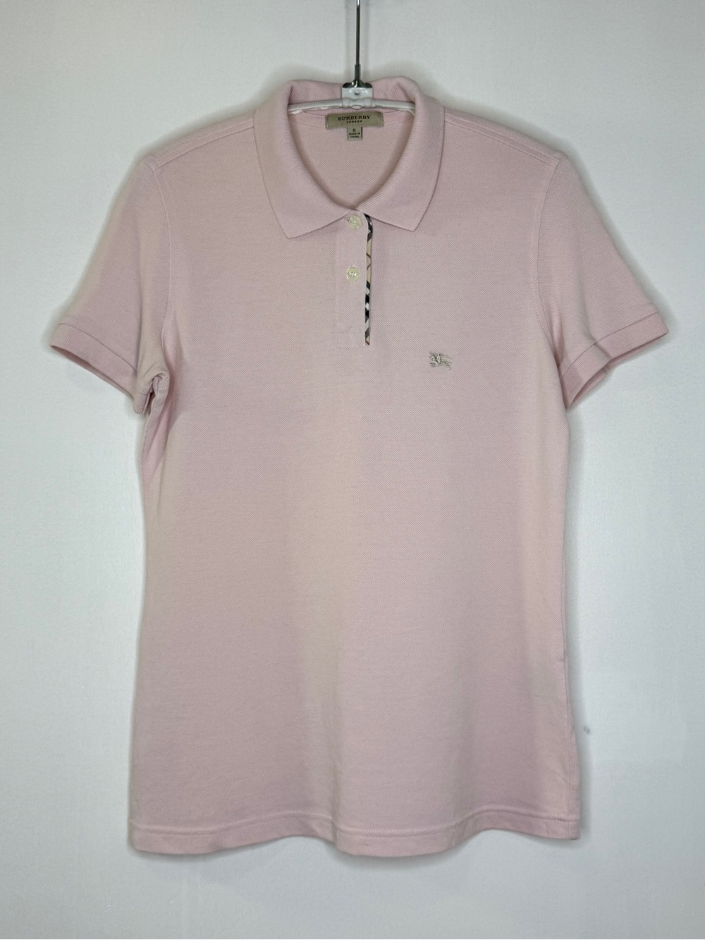 Burberry London Chest Logo Short Sleeve Polo Shirt Womens Small Pink Nova Check